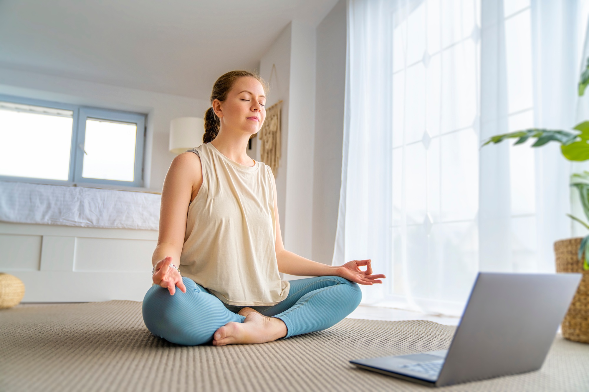 woman is doing meditation